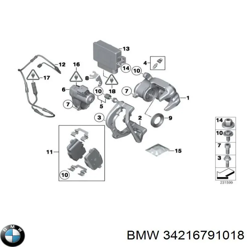 34216791018 BMW pinza de freno trasero derecho