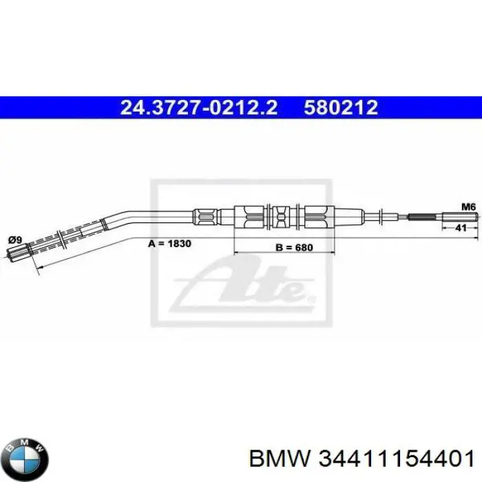 34411154401 BMW cable de freno de mano trasero derecho/izquierdo