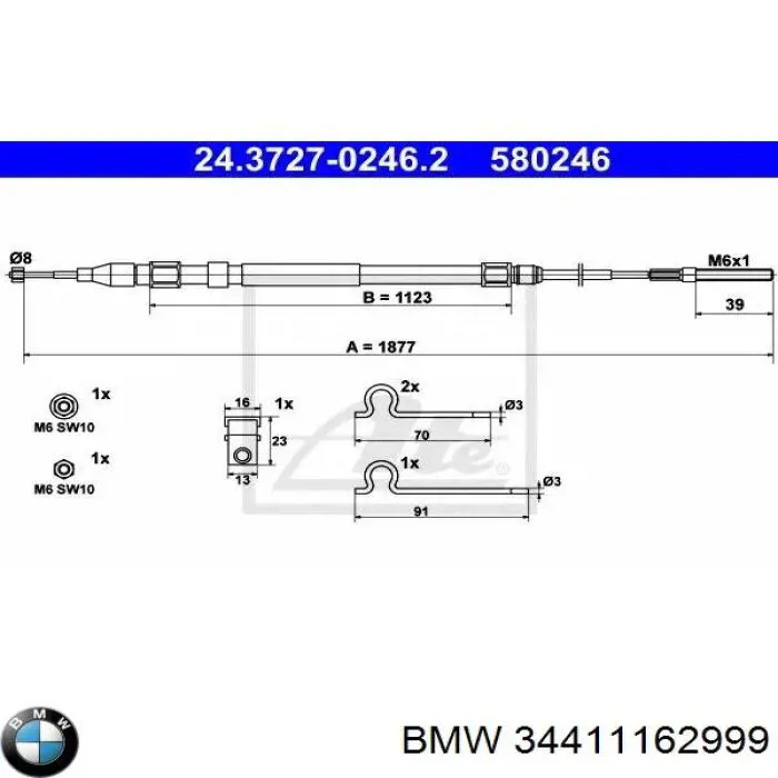 34411162999 BMW cable de freno de mano trasero derecho