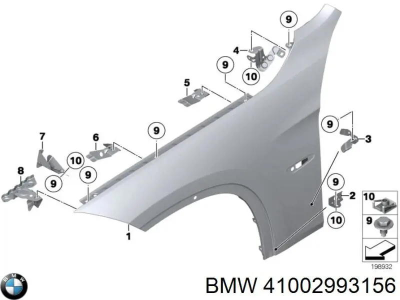 41002993156 BMW guardabarros delantero derecho