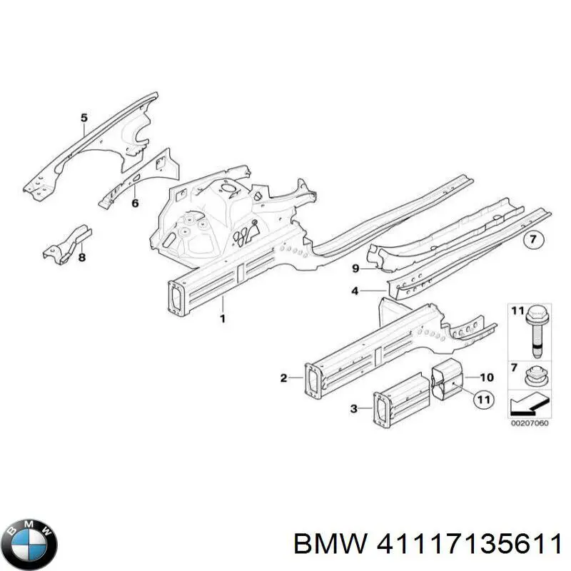  Larguero delantero izquierdo para BMW 1 E81, E87