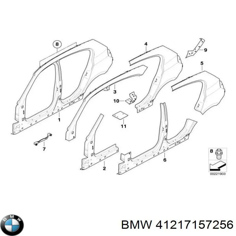 41217157256 BMW chapa de acceso derecha