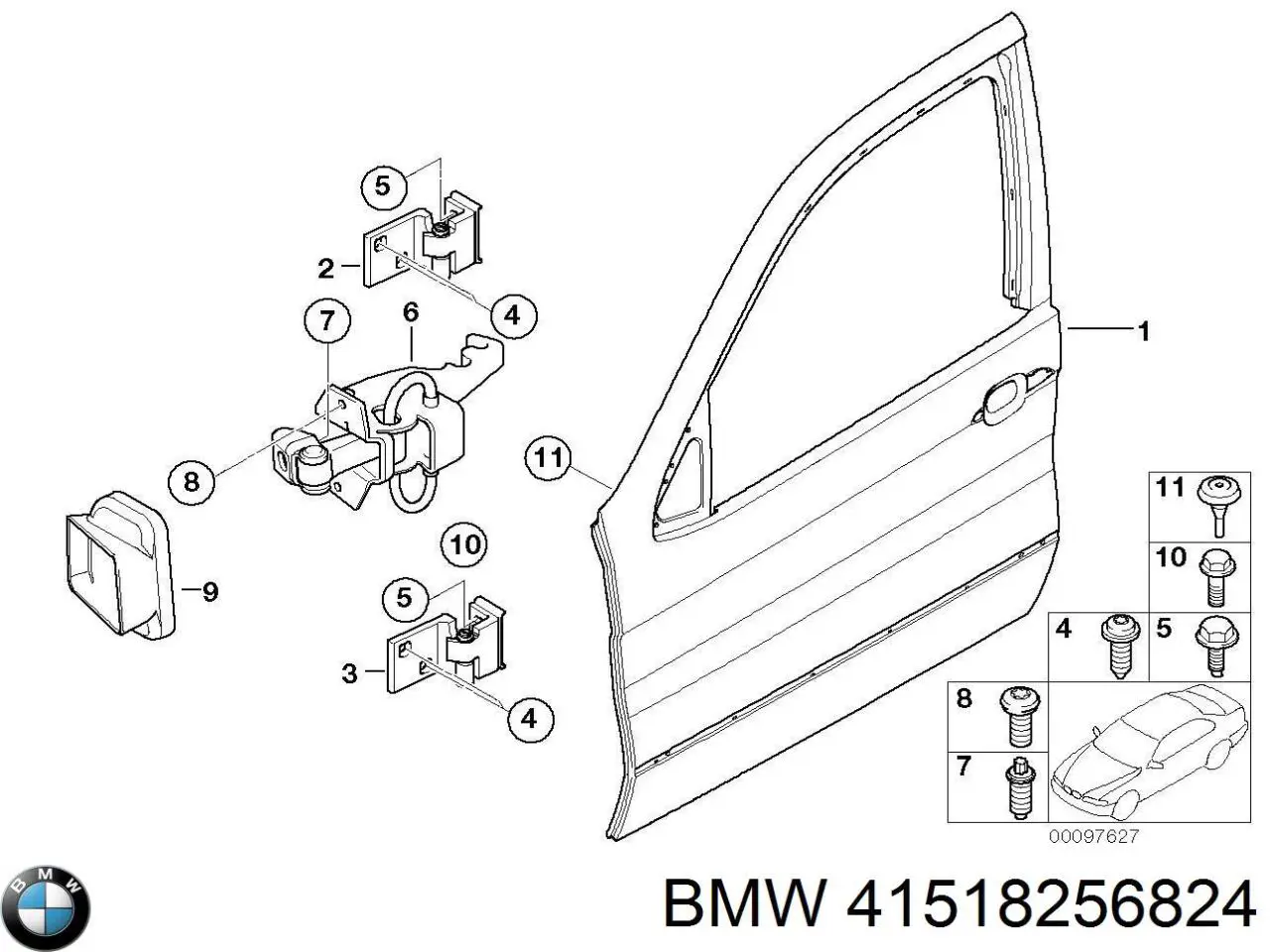  Puerta delantera derecha para BMW X5 E53