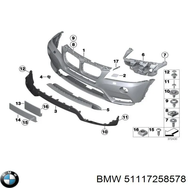  Listón embellecedor/protector, parachoques delantero para BMW X3 F25