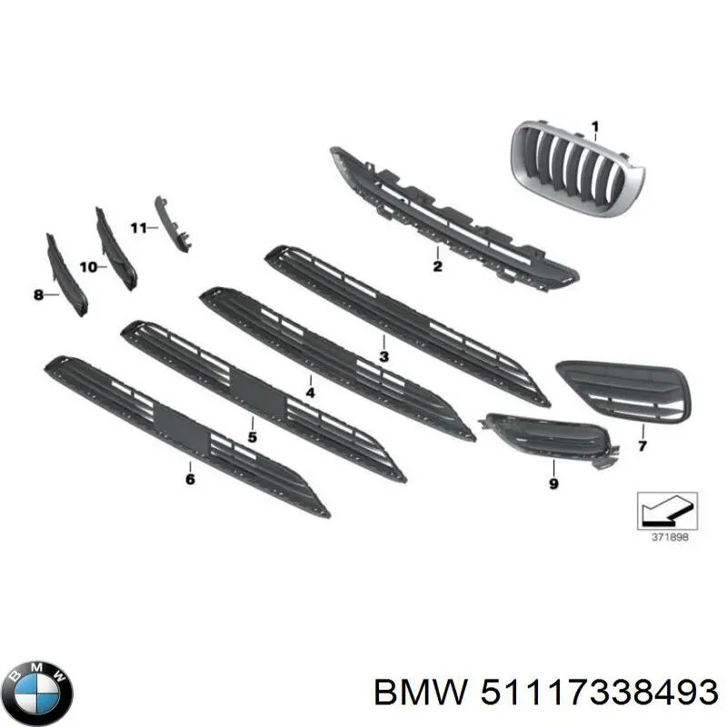 51117338493 BMW rejilla de ventilación, parachoques delantero, superior