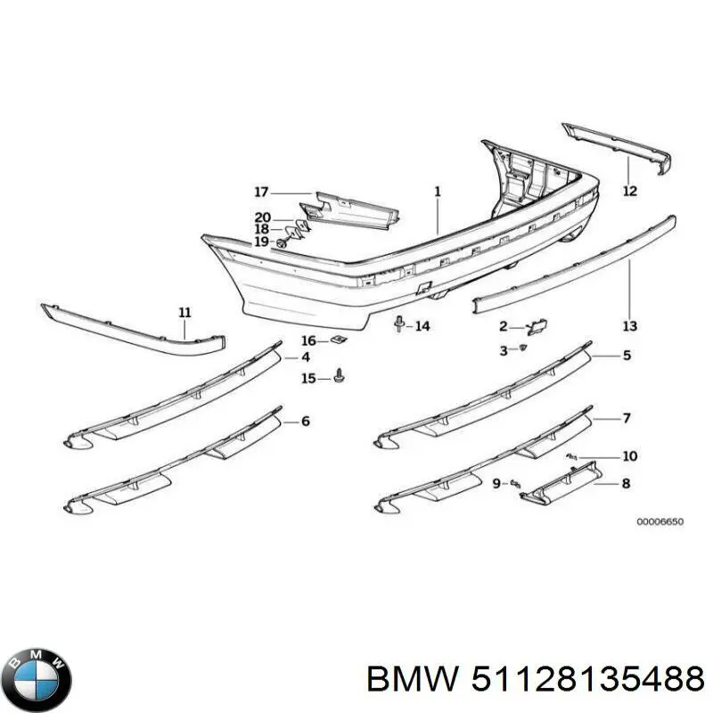  Listón embellecedor/protector, parachoques trasero derecho para BMW 3 E36