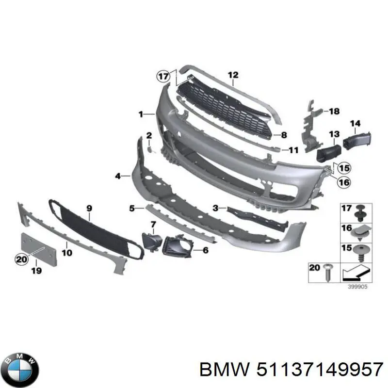 51137149957 BMW moldura de rejilla parachoques superior