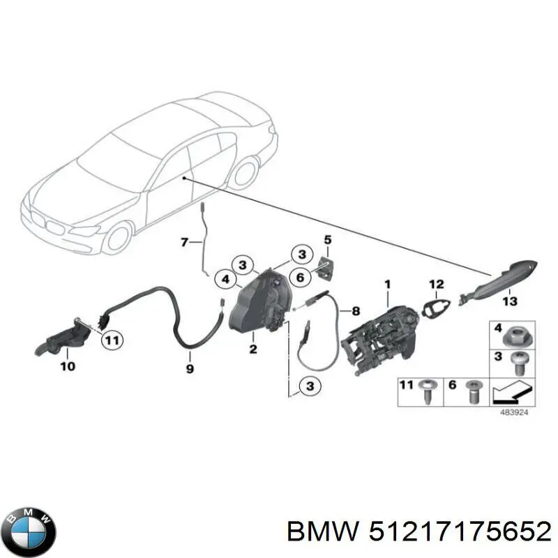 51217175652 BMW cable de accionamiento, desbloqueo de puerta delantera