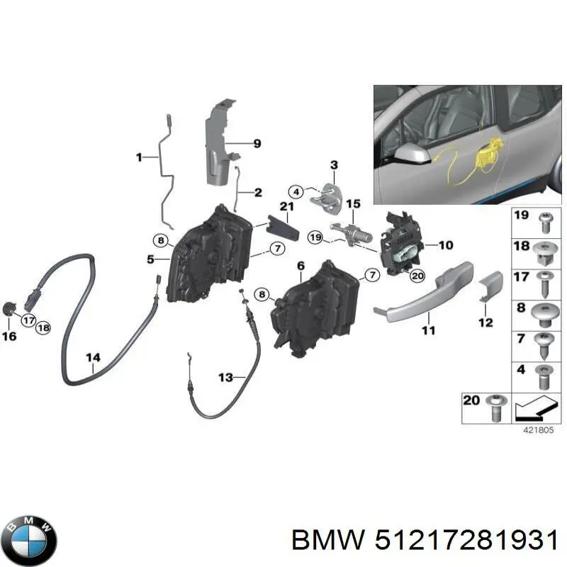  Cerradura de puerta delantera izquierda para MINI Clubman F54