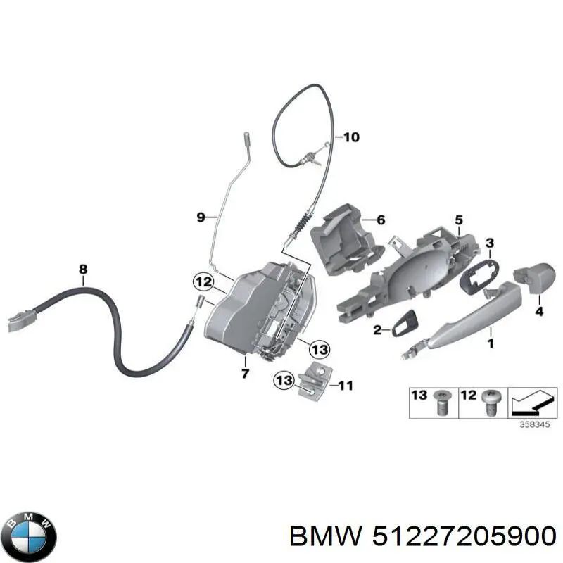 51227205900 BMW cable de accionamiento, desbloqueo de puerta delantera