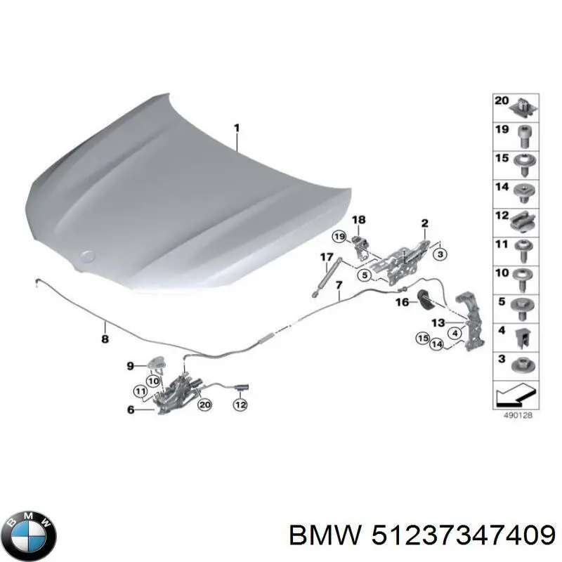  Cerradura de capo derecha para BMW 6 G32