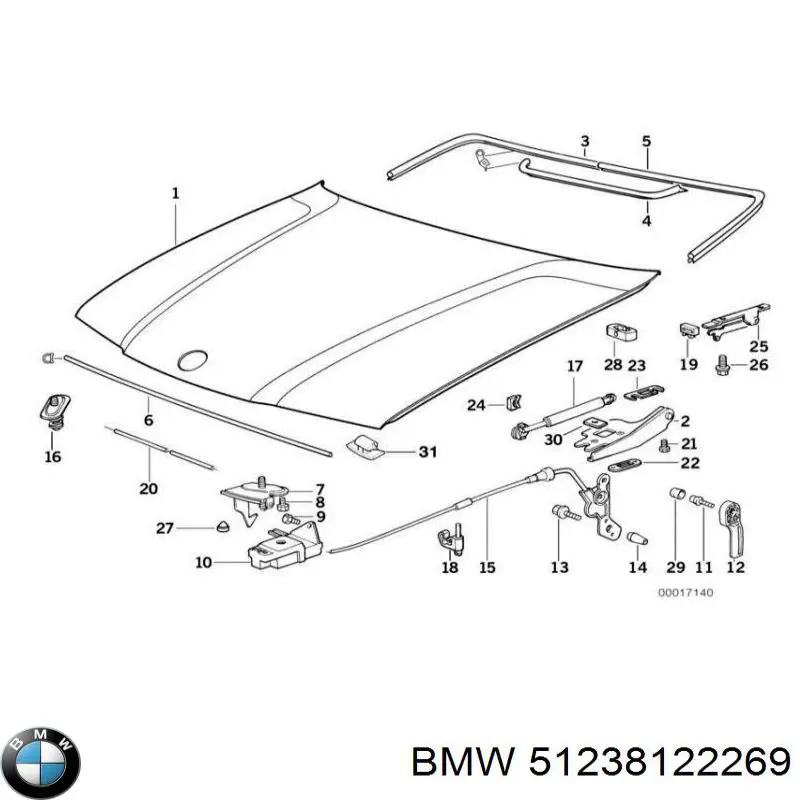  Cerradura de capo izquierda para BMW 3 E36