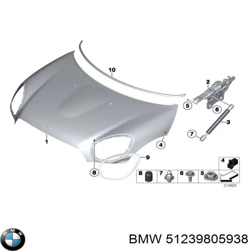 51239805938 BMW bisagra, capó del motor derecha