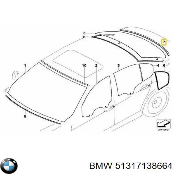 51317138664 BMW junta de vidrio de ventana trasera inferior