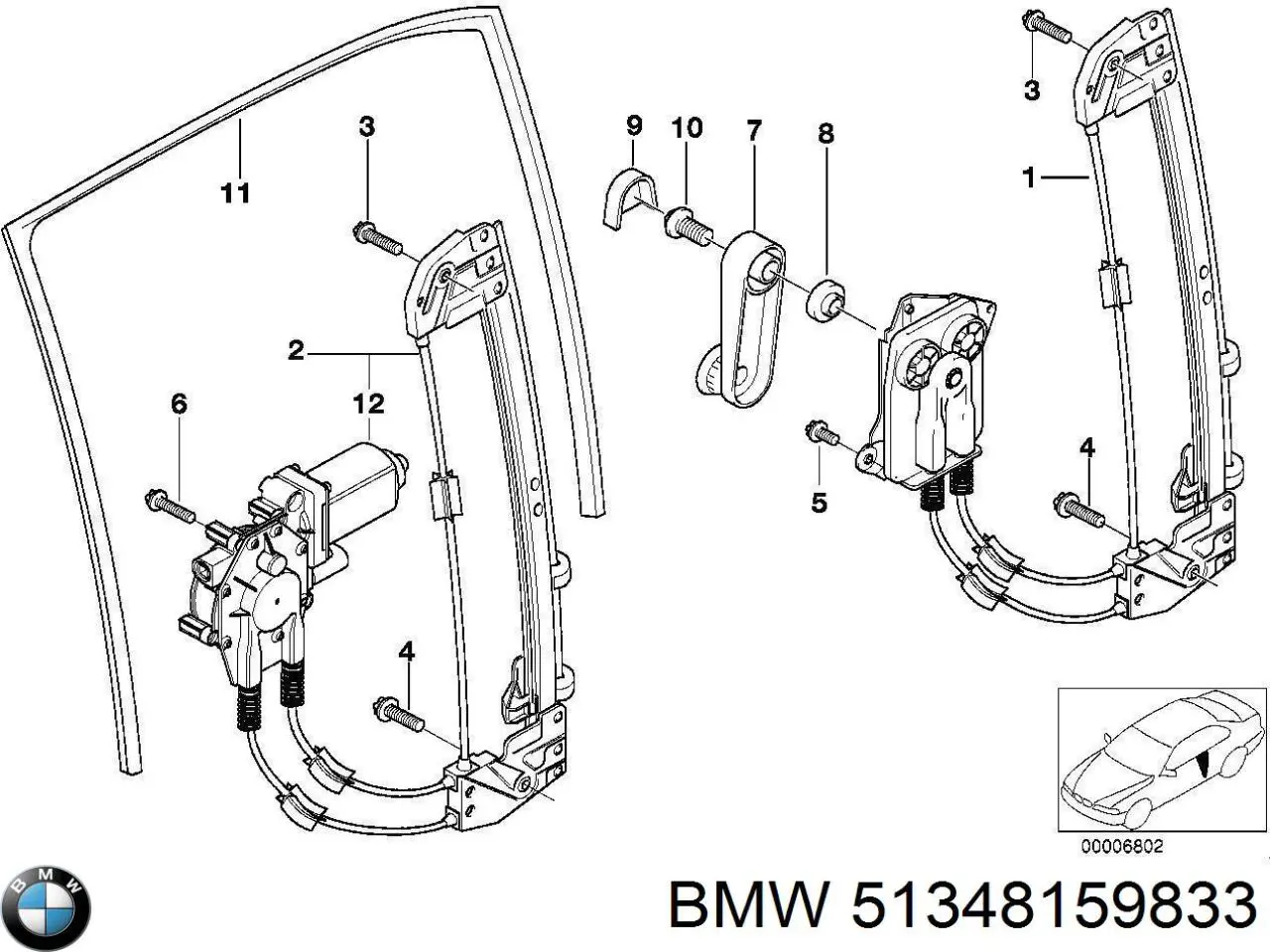 51348159833 BMW mecanismo de elevalunas, puerta trasera izquierda