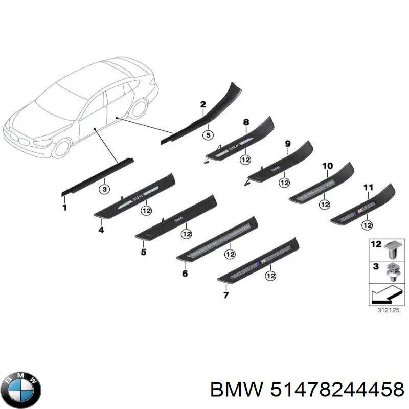 51478244458 BMW clip, tubuladura de sujeción, alféizar de la puerta