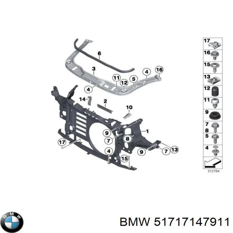  Soporte de radiador superior (panel de montaje para foco) para MINI Clubman R55