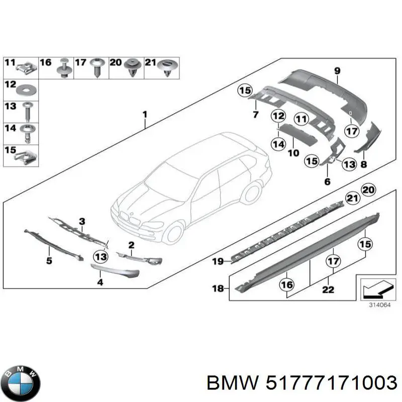  Clip, Tubuladura de sujeción, alféizar de la puerta para BMW X5 E70