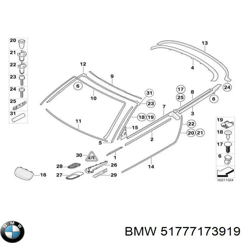 51770034058 BMW clip, tubuladura de sujeción, alféizar de la puerta