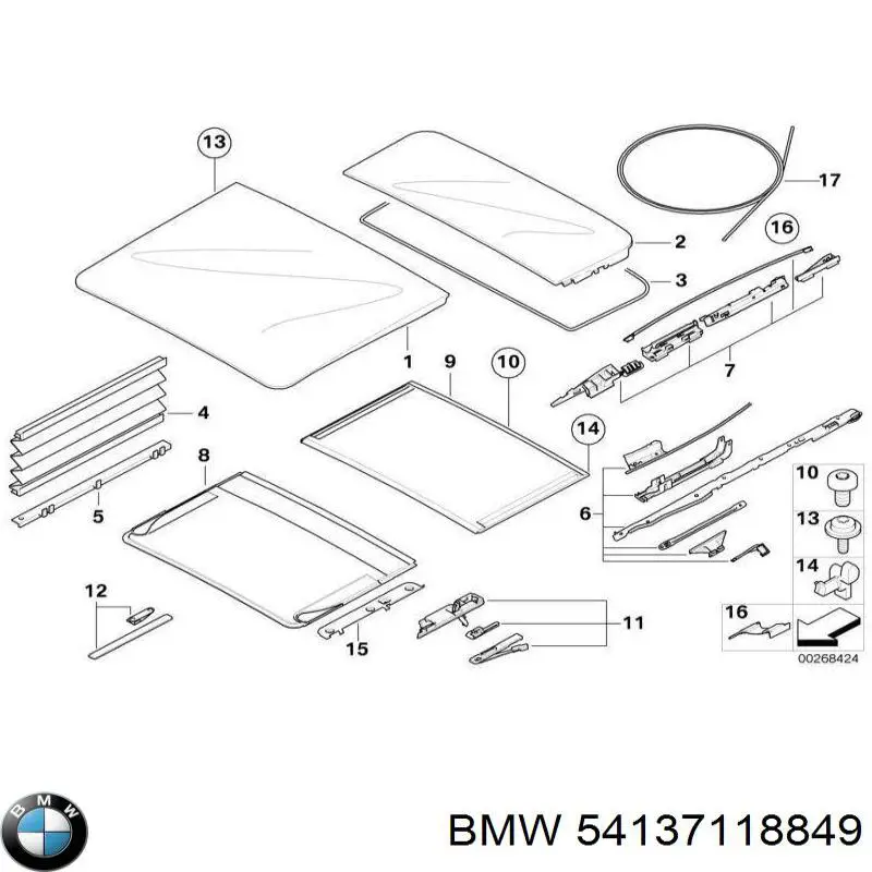 54137118849 BMW guía de techo solar