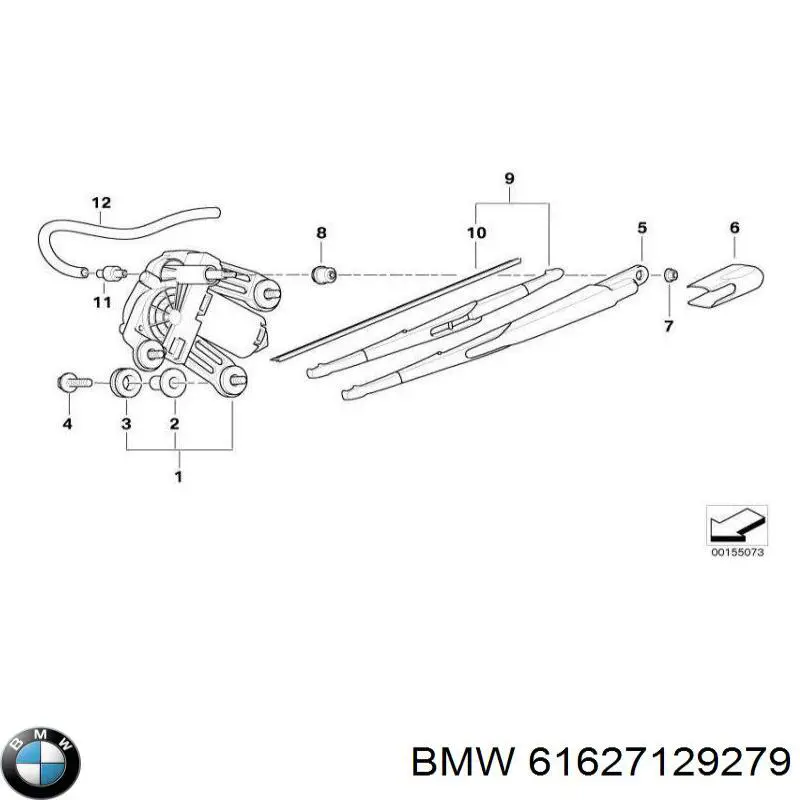 61627129279 BMW brazo del limpiaparabrisas, lavado de parabrisas, luna trasera