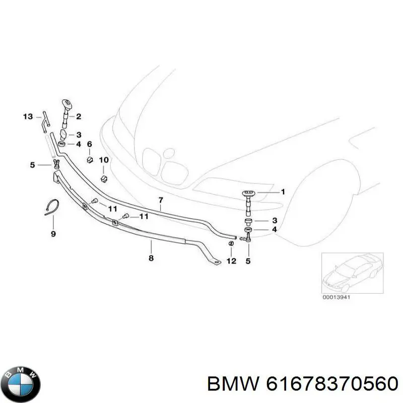 61678370560 BMW tobera de agua regadora, lavado de faros, delantera derecha