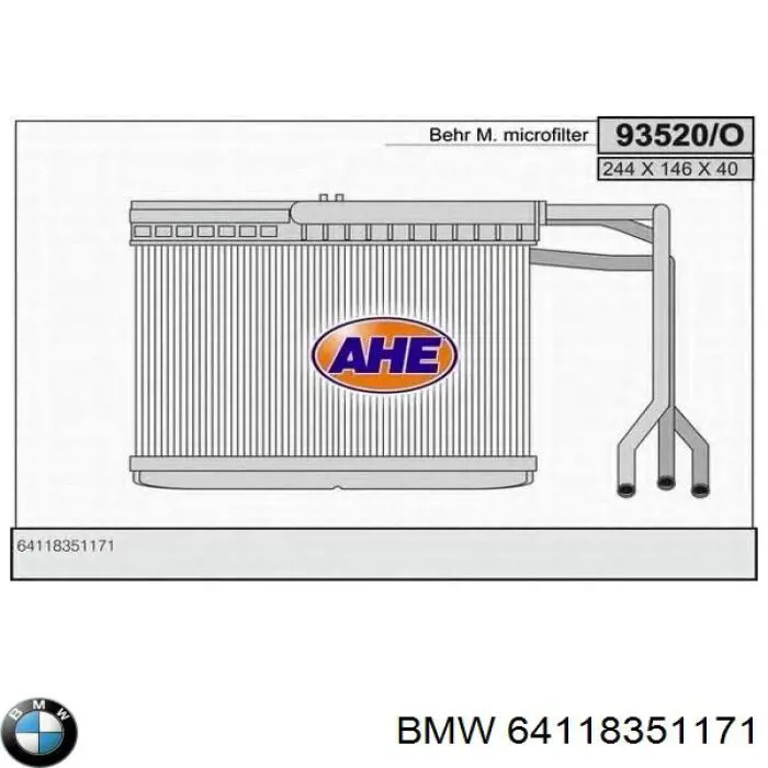 64118351171 BMW radiador de calefacción