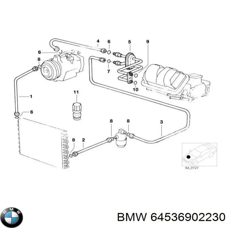 64538391729 BMW tubería de alta presión, aire acondicionado, de compresor aire acondicionado a condensador