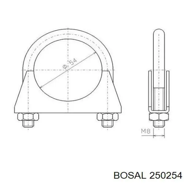 250254 Bosal abrazadera de silenciador delantera