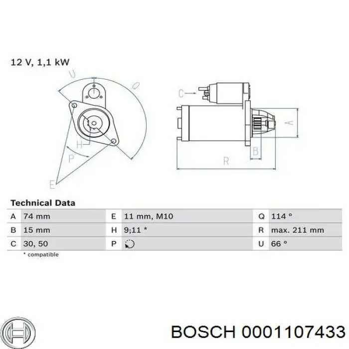 0001107433 Bosch motor de arranque