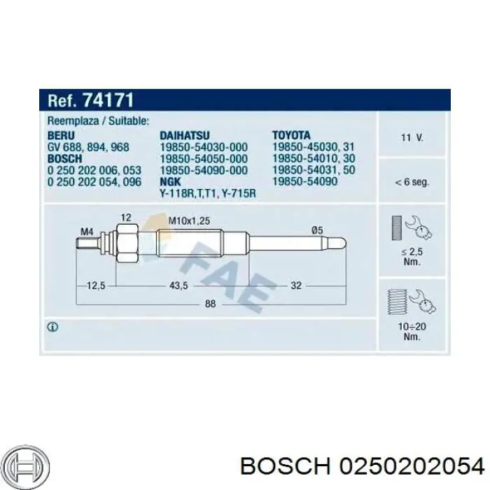 0250202054 Bosch bujía de incandescencia