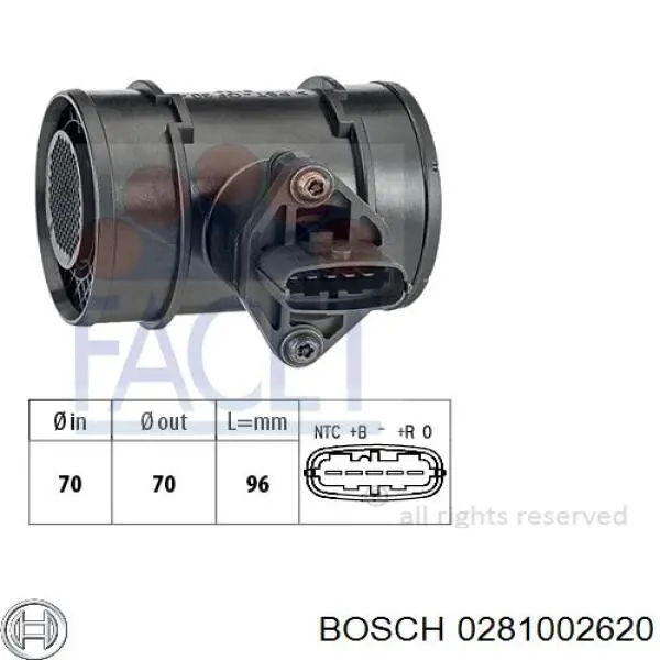 0281002620 Bosch sensor de flujo de aire/medidor de flujo (flujo de aire masibo)