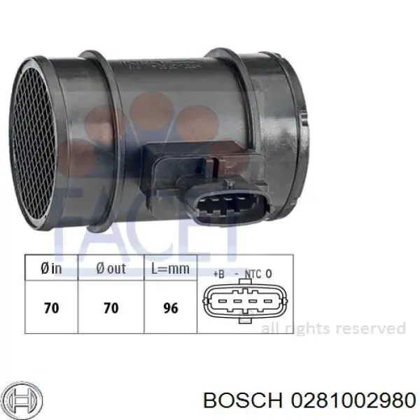 0281002980 Bosch sensor de flujo de aire/medidor de flujo (flujo de aire masibo)