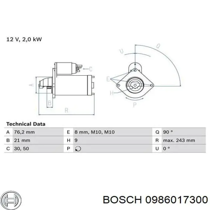 0986017300 Bosch motor de arranque