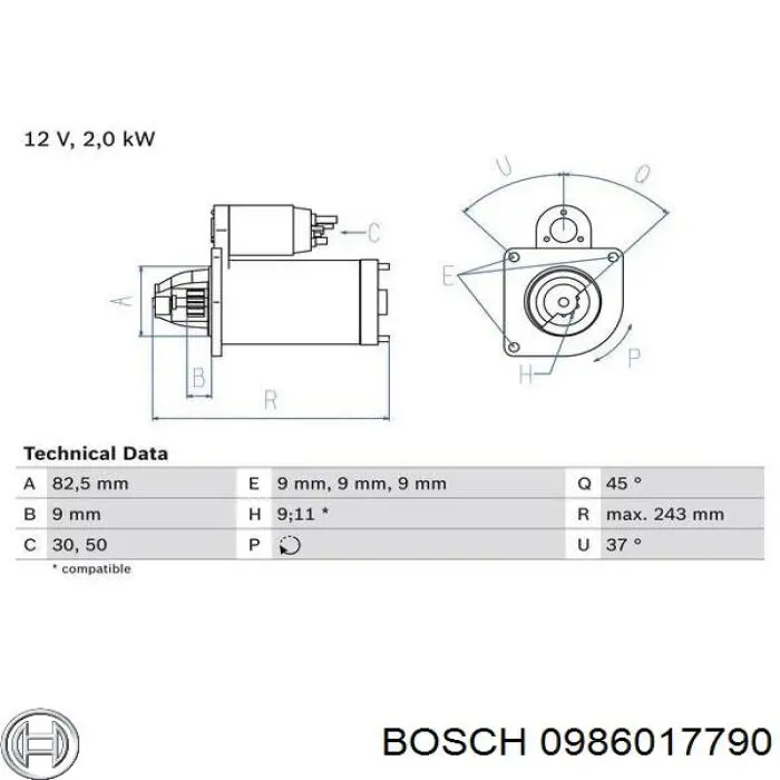 0986017790 Bosch motor de arranque