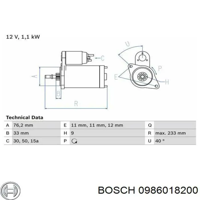 0986018200 Bosch motor de arranque