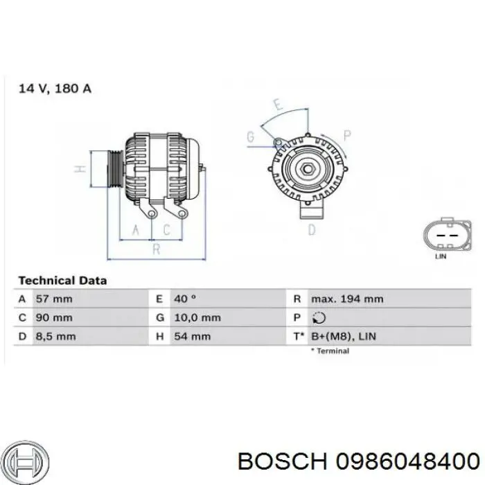 0 986 048 400 Bosch alternador