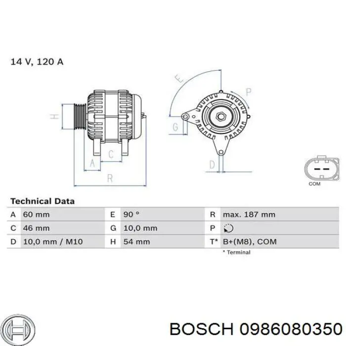 0 986 080 350 Bosch alternador