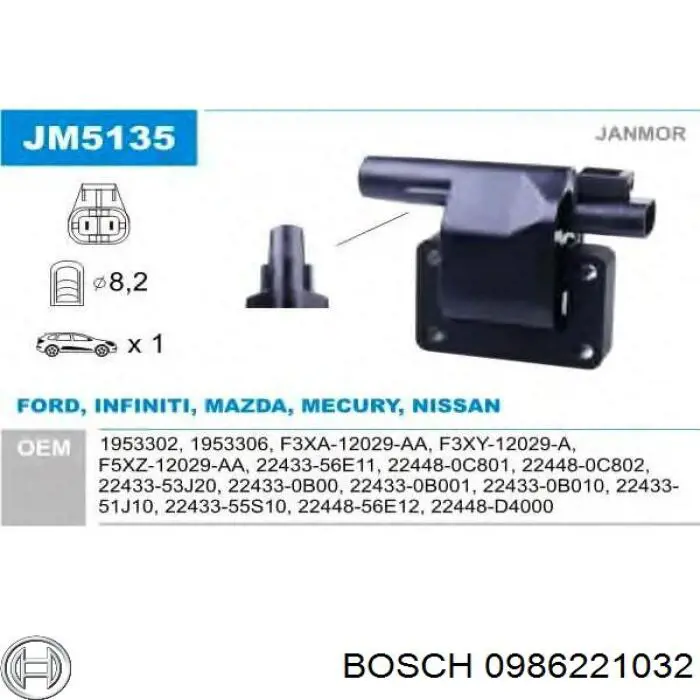 0986221032 Bosch bobina de encendido