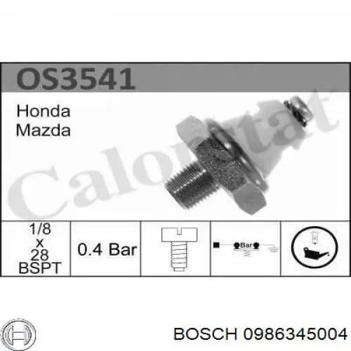 0986345004 Bosch indicador, presión del aceite