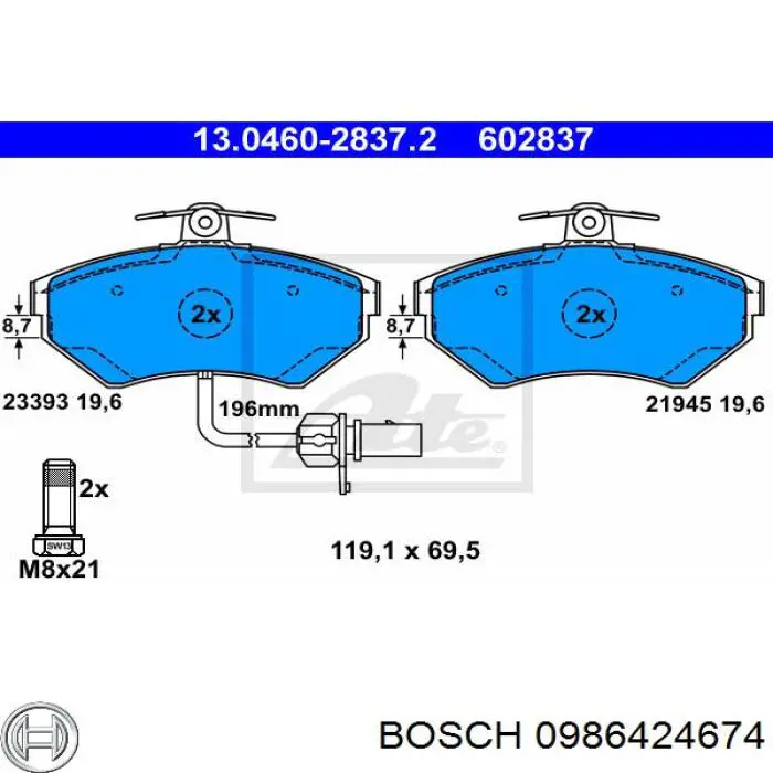 0986424674 Bosch pastillas de freno delanteras