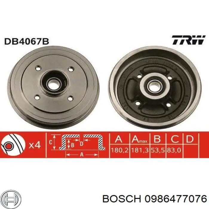 0986477076 Bosch freno de tambor trasero