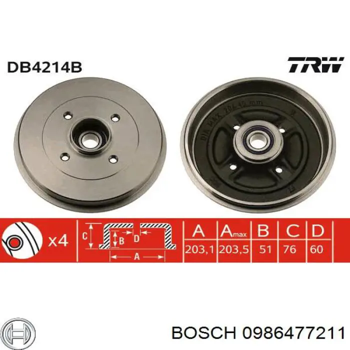 0986477211 Bosch freno de tambor trasero