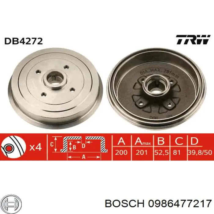 0986477217 Bosch freno de tambor trasero