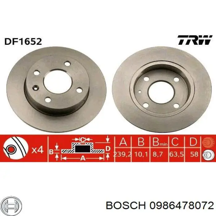 0986478072 Bosch freno de disco delantero