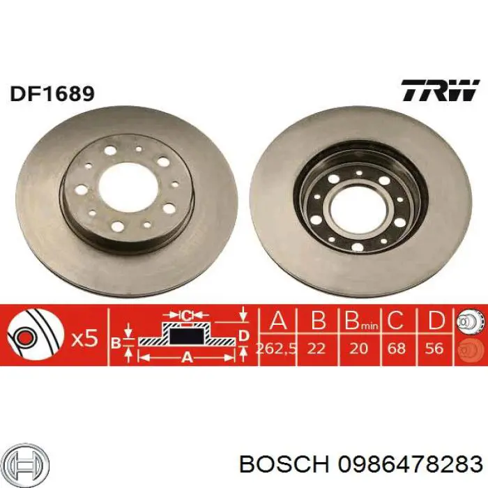 0 986 478 283 Bosch freno de disco delantero