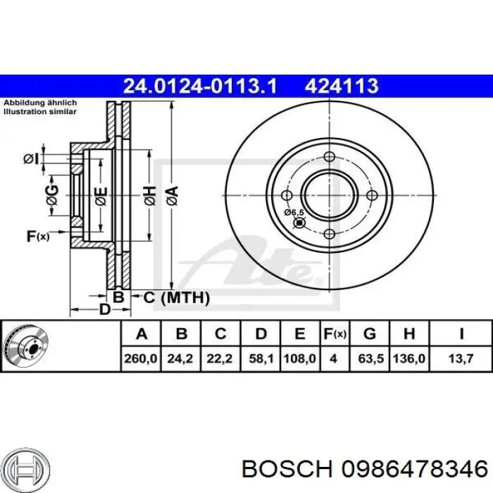 0 986 478 346 Bosch freno de disco delantero