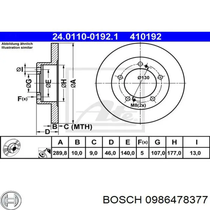 0 986 478 377 Bosch freno de disco delantero