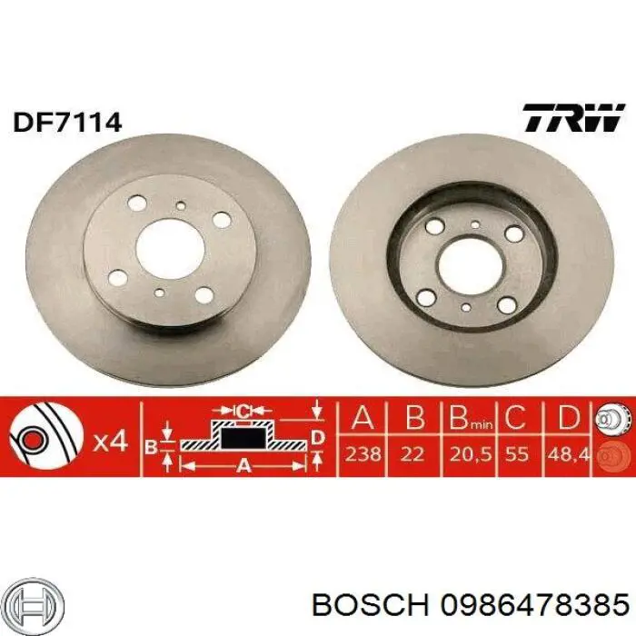 0986478385 Bosch freno de disco delantero