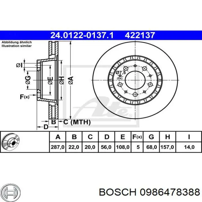 0 986 478 388 Bosch freno de disco delantero